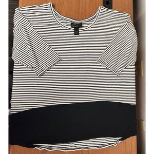 💕Lane Bryant Womens Top Sz 22/ 24 Black White Stripe Long Sleeve Boat Neck